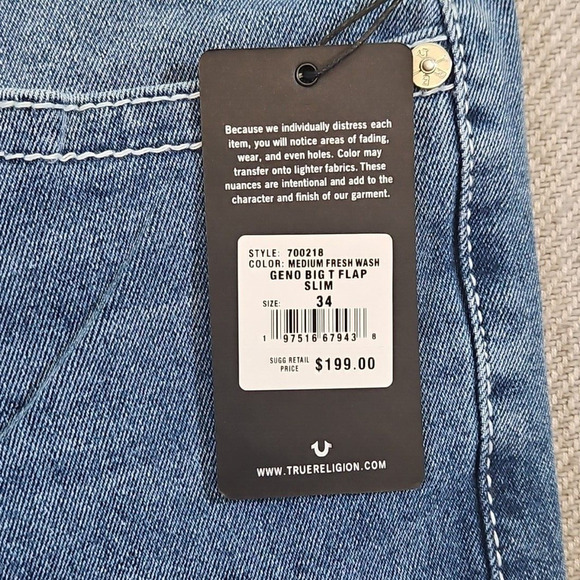 True Religion Geno Men's Size 34x32 Relaxed Slim Big Flap Medium Fresh Wash - Picture 9 of 16